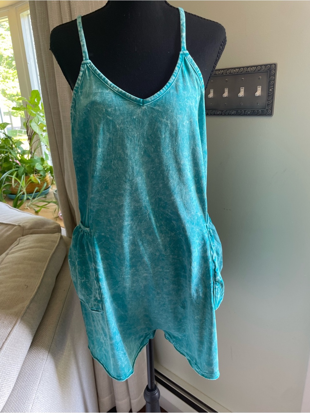 Zenana Outfitters Teal Acid-Wash Spaghetti Strap Top